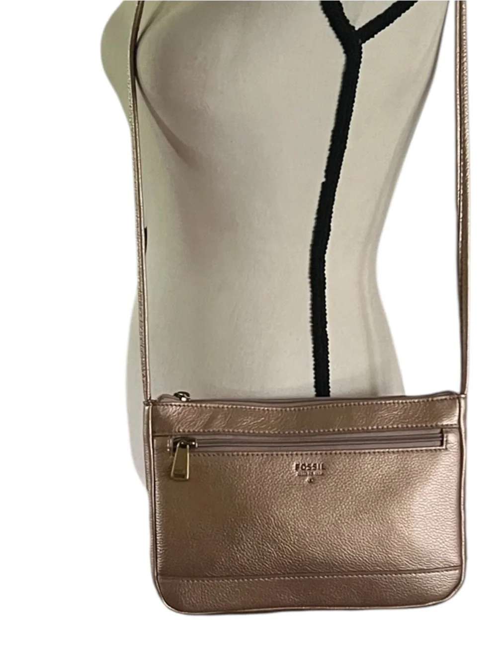 FOSSIL Leather Metallic Gold Crossbody Handbag
